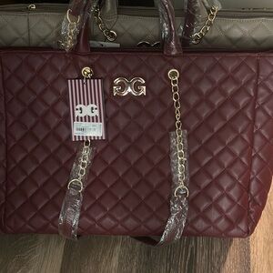 NWT Elegant Burgundy Quilted Tote Bag And Crossbody Vegan Leather Beautiful Bag